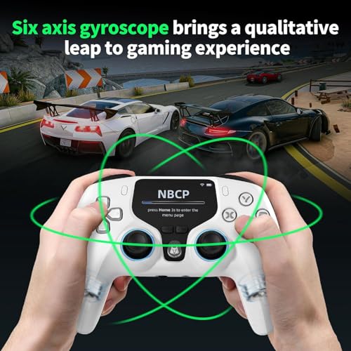 NBCP Wireless PC Controller with Interactive Screen - Gaming Controller with Hall Joysticks & Triggers - 1000Hz Polling Rate & 2 Programmable Buttons, Gyroscope Calibration & Drift Repair Function, Motion Control, Compatible with PC/Switch/ iOS/Android