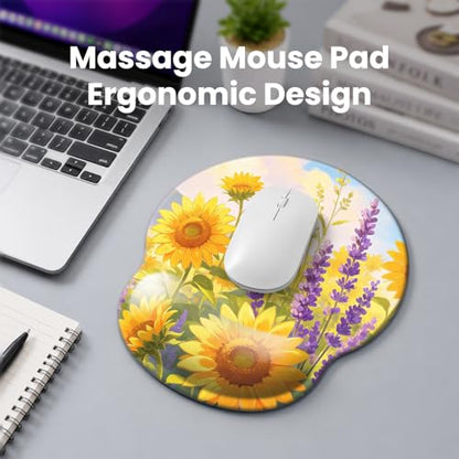 Mouse pad with Wrist Rest,Relieving Pain Memory Foam Computer pad, Ergonomic Desktop Mouse, Silicone Material Mouse pad, with Non-Slip PU Base (Sunflower) - color: Sunflower