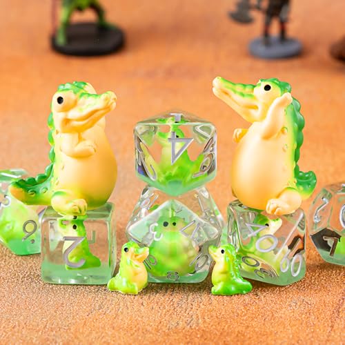 Crocodile Resin Dice Set,Polyhedral Dice Animal Inclusion Dice,RPG D&D Dice Set for Dungeons and Dragons MTG RPG Role Playing Games - color: Crocodile