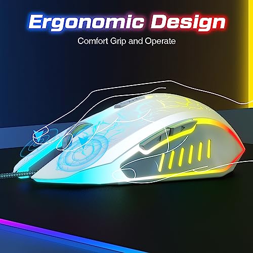 VersionTECH. Wired Gaming Mouse, Computer Mouse Ergonomic Mice with 7 LED Lights RGB Backlit, 6 Programmable Buttons, 4 Adjustable DPI for Laptop PC Gamer Desktop Chromebook Mac Games-White - color: white