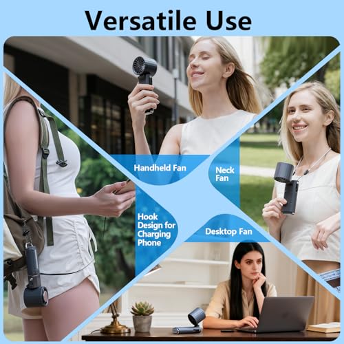 Portable Rechargeable Handheld Turbo Fan,9000mAh Multifunctional Cooling Fan with Ice Cooling ＆ Charging Function,Built-in Type-C Charging Cable & LED Display,100-Speed Wind,Suitable for Travel/Office