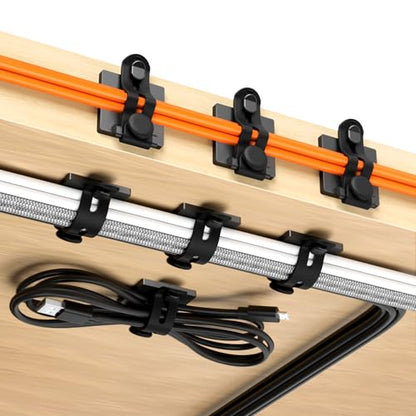 Viaky Adjustable Cable Management Under Desk,10-Pack,Adhesive Cable Clips | 10 Wire Management Holder with 10 Cable Ties & 10 Screws,5 Cable Straps,Wire Organizers for Cords Home Office Behind TV