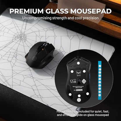 XVX White Spider Webs Glass Gaming Mousepad 4.0,Hard Mousepad for Gaming,Ultra-Smooth Micro-Etched Surface Mouse Mat with Non-Slip Rubber Base(410mm*310mm) - color: White(Spider Webs)