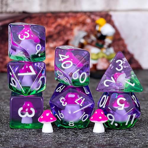 DND Mushroom Dice Set, Resin Polyhedral D&D D and D Dice Inclusion Dice for Dungeons and Dragons MTG RPG-for Ages 15 and Up - color: Mushroom-rose Red