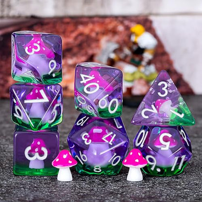 DND Mushroom Dice Set, Resin Polyhedral D&D D and D Dice Inclusion Dice for Dungeons and Dragons MTG RPG-for Ages 15 and Up - color: Mushroom-rose Red
