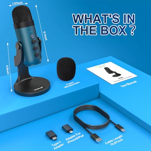 ZealSound Podcast Microphone for PC, Noise Cancellation USB Mic with Gain, Volume Adjustment & Mute Button, Monitoring & Echo, for YouTube, TikTok, Podcasting, Streaming, iPhone, iPad, Android(Teal) - color: Teal