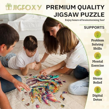 Jigfoxy Wooden Puzzles for Adults, Jeweled Dragon Wood Puzzle for Adults, Unique Animal-Shaped Wooden Jigsaw Puzzle, Christmas Thanksgiving Gifts for Family and Friends (M-11.4 * 10.7in-185pcs) - size: Medium