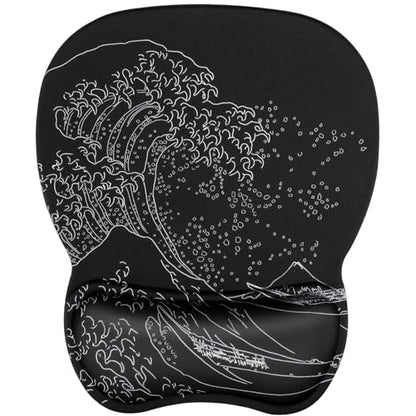 MROCO Ergonomic Mouse Pad with Gel Wrist Rest, 9.4 x 8.1 in, Kanagawa Wave | Ergonomic Shape Design, Multiple Pattern Options, Gel Wrist Comfort, Smooth Lycra Surface, Non-Slip PU Base - color: Kanagawa Wave