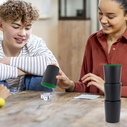 Felt-Lined PU Leather Dice Cup Set, 6 Quiet Dice Shaker Cups with 36 Dices for Bar Party Yahtzee Farkle Dice Games, Black and Green - color: Green