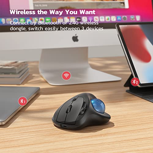 Nulea M501 Wireless Trackball Mouse Ergonomic Thumb Control, 4 DPI Levels | Rechargeable rollerball mouse with Bluetooth USB receiver,3 device use,smooth tracking,compatible with PC Mac Windows-Blue - color: B-Blue