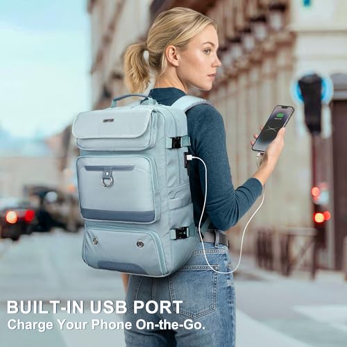 PIJUSHI Carry on Travel Backpack for Women with Shoe Compartment Fits 16“ | 3-In-1 Convertible Duffel/Shoulder Bag with USB Port, Anti-Theft Pocket for Daily, Weekend Trip, PE039 Blue - color: Blue
