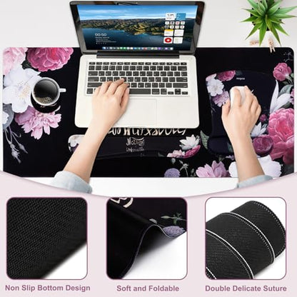 MEGREZ 4-in-1 Mouse Pad with Wrist Rest Ergonomic Memory Foam Desk Mat Set | ergonomic, anti-slip base, 4pcs set, desk pad, mouse wrist rest, keyboard rest, coaster, ideal for office & gaming - color: Black Nothing