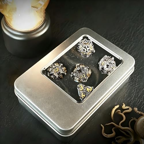 Angel Skull Gothic Hollow Metal Dice Set for DND RPG, 7-Piece Dungeons and Dragons Dice with Storage Case