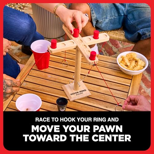Buzzed 4-Way Hook & Ring Drinking Game for A Bachelor Party or Dorm Room Game Night, Fun Social Drinking Games, Adult Games and Party Games, Includes 1 Hook Unit, 4 Pawns, 1 Cup, and Instructions - style: 4-Way Hook & Ring