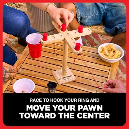 Buzzed 4-Way Hook & Ring Drinking Game for A Bachelor Party or Dorm Room Game Night, Fun Social Drinking Games, Adult Games and Party Games, Includes 1 Hook Unit, 4 Pawns, 1 Cup, and Instructions - style: 4-Way Hook & Ring