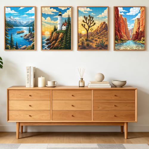 4-Pack 100 Piece Puzzle, National Parks 100 Piece Puzzles for Adults Seniors, Zion Acadia Joshua Tree Lake Tahoe Large Piece Puzzles for Seniors Adults, Mountain Lake Nature Landscape Puzzle Gifts