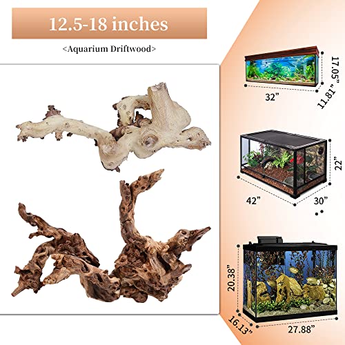 majoywoo Natural Large Driftwood for Aquarium Decor Reptile Decor, Fewer Branches 12.5-18" 2Pcs - size: Mopani Driftwood 12.5 to 18 Inch (Pack of 2)