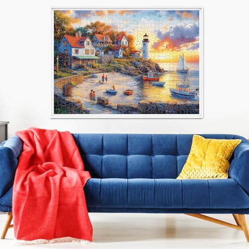 1000 Pieces Puzzles for Adults, Fall Seaside Puzzle, Fishing Village Jigsaw Puzzles 1000 Pieces, Creative Play Holiday Party Gifts Artwork Wall Home Decor, Funny Puzzle for Adults, 28×20 in - style: Fishing Village