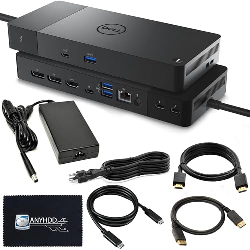 Dell WD22TB4 Thunderbolt 4 Dock - 1 Year Warranty, 40Gbps USB-C/USB A, Dell Docking Station w/ 180W Adapter, HDMI, DisplayPort, USB-C Cables - Supports 4K Displays & Upto 3 Monitors (Renewed)