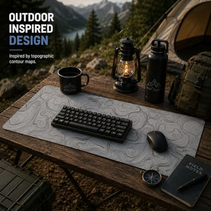 Topographic Gaming Mouse Pad 35.4x15.7 Inch, 0.12 Thickness, Extended Full Desk Mat, Non-Slip Rubber Base, Water Resistant Surface, Black Mousepad for PC Gaming, Office, E-Sports - color: Grey Topographic Map