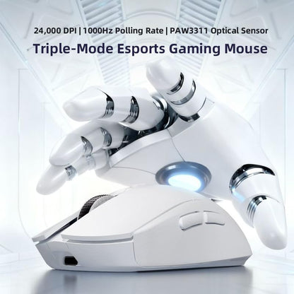 Wireless Gaming Mouse, 2.4G/USB-C/BT Wireless Mouse with 800mAh Battery, Adjustable 24,000 DPI & 1000 Polling Rate, PAW3311 Sensor, RGB Lighting, Programmable Buttons, for Win/Mac