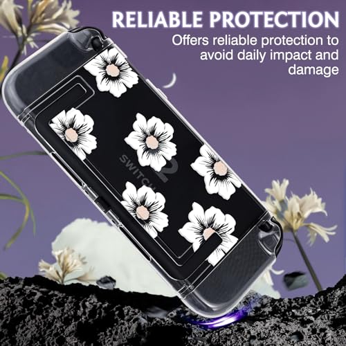 DLseego Protective Case Flower Floral Clear Switch 2 (2025), Detachable Joy-Handle Protective Case 2-Piece Split Full Wrap PC Hard Shell Anti-Scratch All-Round Protection Cover, Sakura, White - color: White