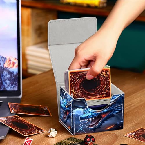 PU Leather Deck Box for MTG Commander Cards, Fits 100+ Double Sleeved Cards, Secure Magnetic Trading Card Storage Case for TCG CCG,Blue Howling Dragon - color: Blue Howling Dragon