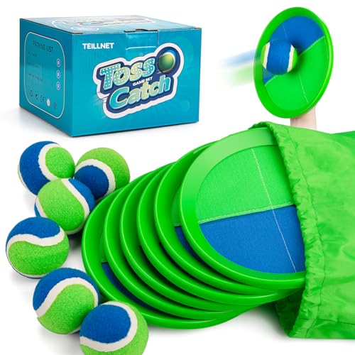 TEILLNET Toss and Catch Ball Set Upgraded - Beach Toys Outdoor Games Baseball Games - Sturdy & Water-Resistant for Pool Yard - Classic Gift for Toddlers Kids Boys Girls 3 4 5 6 7 8 9 10 11 12+ Years - color: Blue, size: 6 Paddles 6 Balls