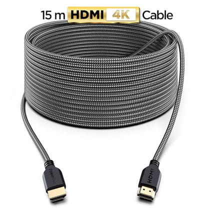 PowerBear 4K Long HDMI Cable 50 ft | High Speed, Braided Nylon & Gold Connectors, 4K @ 60Hz, Ultra HD, 2K, 1080P, ARC & CL3 Rated | for Laptop, Monitor, PS5, PS4, Xbox One, Fire TV, Apple TV - size: 50ft