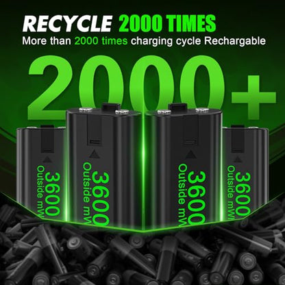 4 Pack Rechargeable Battery Pack Compatible with Xbox Series S/X,Charger Dock with 4 x 3600mWh NiMH Controller Battery Pack for Xbox One Wireless Controller - color: Green