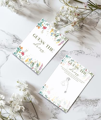Find The Dress Game Cards, Wildflower Bridal Shower Games Card, Floral Wedding Shower Games Set, 25 Game Cards for Bridal Shower Wedding Bachelorette Engagement, 11 - style: Find The Dress