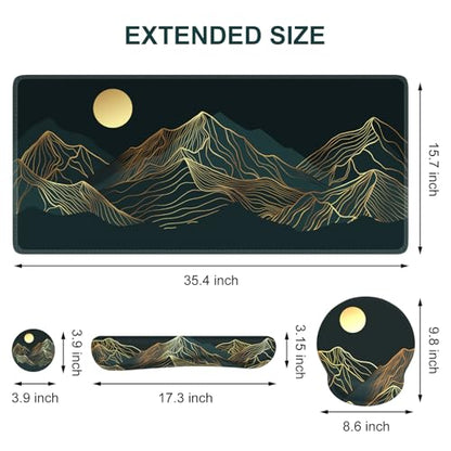 iCasso Large Mouse Pad, 4in1 XXL Mousepad + Keyboard Wrist Rest+Mouse Wrist Rest+Coaster Set with Ergonomic Design for Computer(Cyan-Mountain) - color: Cyan Mountain