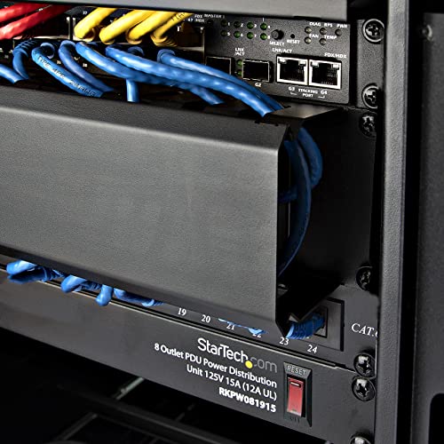 StarTech Horizontal 2U Rack Finger Duct with Cover, 19in Steel Wire Duct | Routes & bundles cables, Slotted raceway, Removable top cover, Pass-through holes, Server room, 2-year warranty - style: 2U | Horizontal