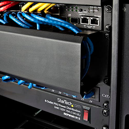 StarTech Horizontal 2U Rack Finger Duct with Cover, 19in Steel Wire Duct | Routes & bundles cables, Slotted raceway, Removable top cover, Pass-through holes, Server room, 2-year warranty - style: 2U | Horizontal