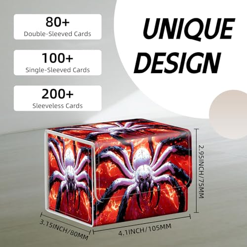 Trading Card Storage Box, Holds 100+ for MTG Cards, PU Leather with Magnetic Closure, Giant White Spider in Fiery Abyss Durable Deck Box for Magic the Gathering, Trading Card Games - color: Giant White Spider in Fiery Abyss