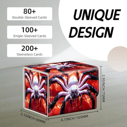 Trading Card Storage Box, Holds 100+ for MTG Cards, PU Leather with Magnetic Closure, Giant White Spider in Fiery Abyss Durable Deck Box for Magic the Gathering, Trading Card Games - color: Giant White Spider in Fiery Abyss