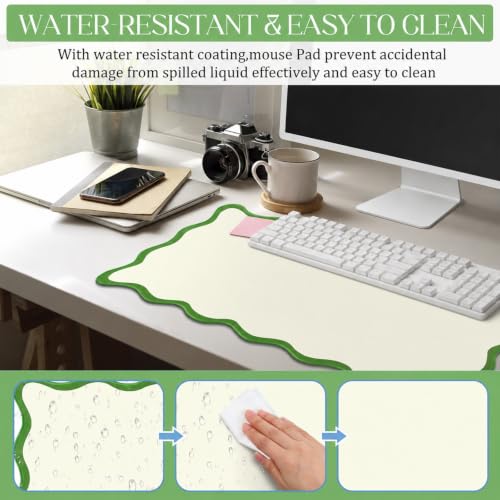 Hahafelt Scalloped Desk Mat Large Desk Pad Cute Coquette Table Mat Back to School Preppy Table Make up Pad Nonslip Graduation Gift with Stitching Waterproof Gaming(Green,31.5 x 15.8 Inches) - color: Green, size: 31.5 x 15.8 Inches