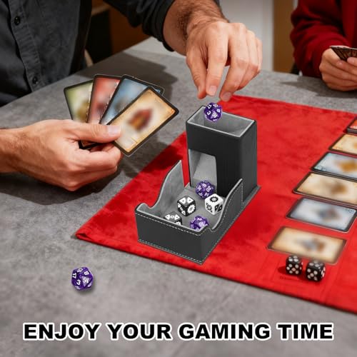 Dice Roller Tower, Magnetic Dice Tray for Rolling, Foldable Leather Dice Organizer Tower Fits for Dungeons & Dragons, MTG DM and Player, Black & Gray - color: Black & Gray, style: Style A