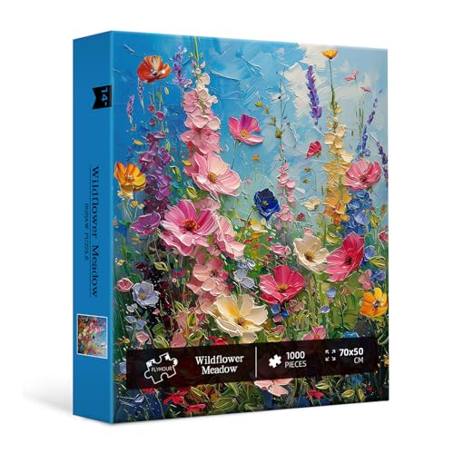 Wildflower Meadow Puzzles for Adults 1000 Pieces,Impossible Hard Difficult Challenging Jigsaw Puzzles for Adults 1000 Pieces,Puzzle with Letters on Back,Recycled Paper Jigsaw Puzzle(27.6"x19.7") - color: Wildflower Meadow