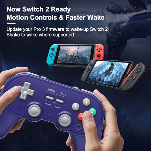 8BitDo Pro 3 Bluetooth Controller for Switch/Switch 2,Windows,TMR Joysticks | Programmable Pro Back Buttons&R4/L4 Bumpers,Hall/Tactile Triggers,Swappable ABXY Buttons,for Apple,SteamOS,Android, Purple - color: Purple