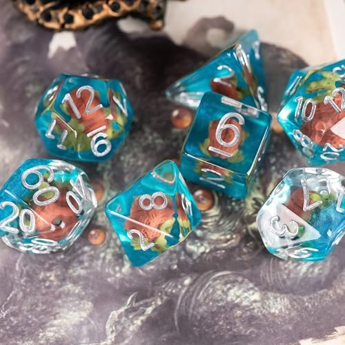 UDIXI 7PCS DND Dice Set Resin Polyhedral Dice Set for D&D Tabletop Games | Intellect Devourer Inclusions, Velvet Storage Bag, DM Gift, for Dungeons and Dragons Role Playing Games Board Games - color: Intellect Devourer