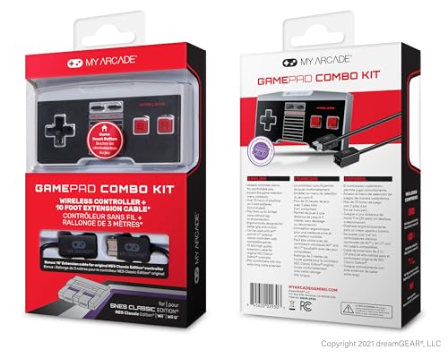 My Arcade GamePad Combo Kit - NES Wireless Controllers + 10 Foot Extension Cable for the NES Classic Edition System - style: Gamepad Combo