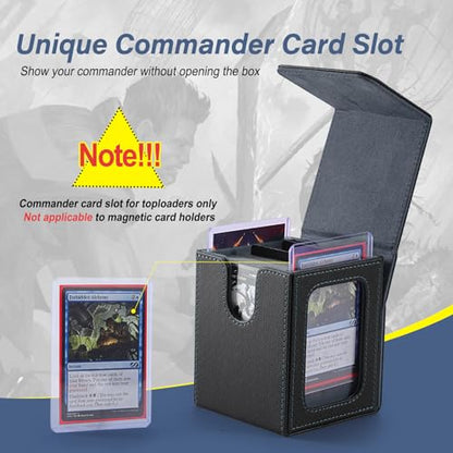 MTG Deck Box, Double Display Window MTG, Commander Deck Box Fits 120+ Single Sleeved Cards, PU Leather Magnetic Closure Card Box with 2 Dividers&2 Toploaders for TCG, CCG, Black/Grey - color: Black/Gray, size: 1 pack
