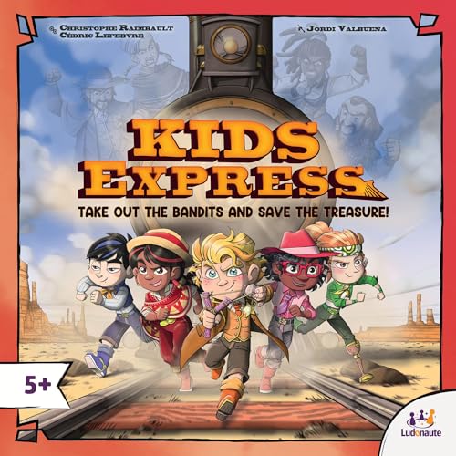 Ludonate: Kids Express - Cooperative Board Game, 3D Train, Flick Projectiles to Hit Bandits, Kids Version of Colt Express, Age 5+, 1-4 Players, 15 Min - style: Kids Express