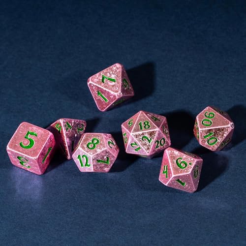 Pink DND Dice Set Sparkling D&D Polyhedral Dice for Tabletop Games | Leather Storage Bag, DM Gift, for Dungeons and Dragons Role Playing Games - color: Electroplated-pink