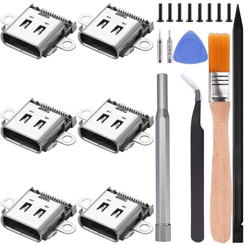 6-Pack USB C Port Replacement for Nintendo Switch, Type C Charging Port Charge Socket Dock Connector for NS Console with Tools - size: 6 - Pack