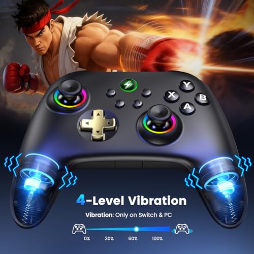 Wireless PC Gaming Controller - Hall Effect Joystick - No Drift, 2.4G & Wired 1000Hz Polling Rate, Remappable Buttons, Turbo & Vibration, Bluetooth Gamepad for PC/Switch/iOS/Android with Charging Dock - color: Black