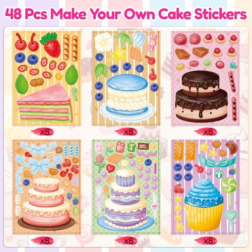 48 Sheets Birthday Stickers for Kids Toddlers, Make Your Own Cake Stickers, Happy Birthday Party Activities Favors Goodie Bag Filler for Kids Classroom - style: Cake 48 Sheets