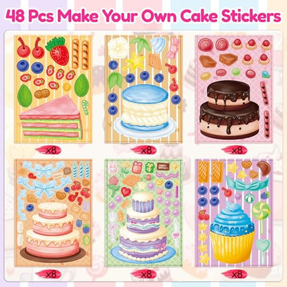 48 Sheets Birthday Stickers for Kids Toddlers, Make Your Own Cake Stickers, Happy Birthday Party Activities Favors Goodie Bag Filler for Kids Classroom - style: Cake 48 Sheets
