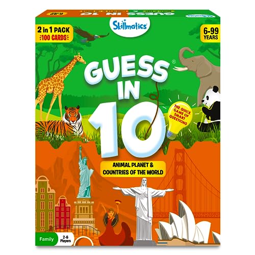 Skillmatics Guess in 10 Animals & Countries Combo - Card Game for Kids | For Boys, Girls, & Families Who Love Card Games, Educational Toys, Travel Games, Trivia, Gifts for Ages 6, 7, 8, 9, 10 & Up - style: Animals & Countries Combo